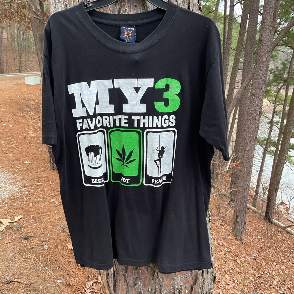 Y2K Cannobis Black Graphic T-Shirt “My 3 Favorite Things” *